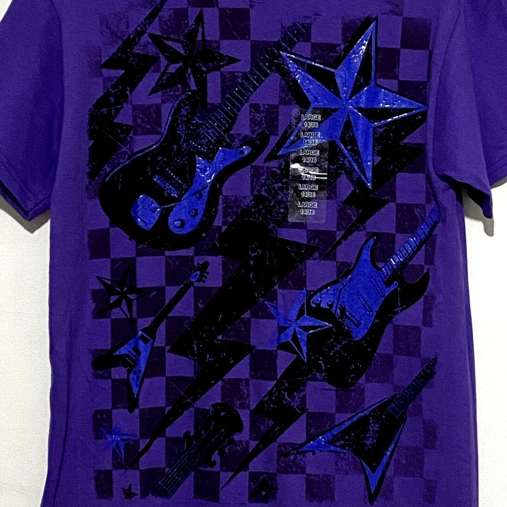 Rocker Guitar Graphic T-Shirt Youth L Purple Musician Bold Color Fairy‎ Grunge